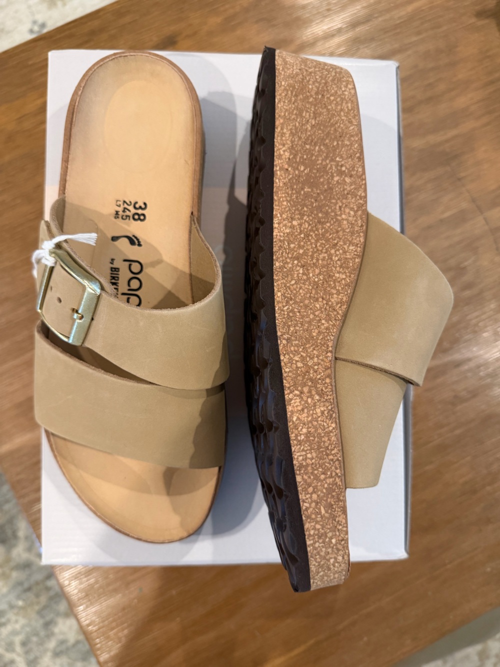 Birkenstock Papillio Almina Sandcastle Double-Strap Slide with Gold Buckles - Picture 5 of 8